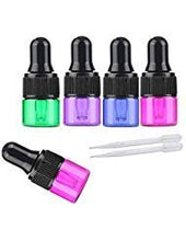 Load image into Gallery viewer, 50 Pcs/lot Small Dropper Bottles Multicolor(blue,green,pink,purple) 1ml 2ml 3ml Essential Oil Glass Bottle Empty Lotion Perfume Sample Vials With Glass Eye Dropper,2ml Transfer Dropper included (1ml)
