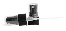 Load image into Gallery viewer, 50 Qty - 20/410 Neck Fine Mist Spray Caps | 5 1/4 tube, Black with Ribbed Neck | Bullet Boston Rounds | Essential Oil Bottle Tops | Travel | Perfume | Refill (50)