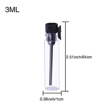 Load image into Gallery viewer, Enslz 100PCS Perfume Samples Mini Bottles with Black Lid Empty Glass Vials Dropper Bottle for Travel and Party (3ml)