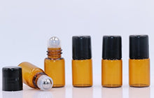 Load image into Gallery viewer, Wresty 2ml(5/8 Dram) Amber Roller Bottles 50 Pcs Mini Glass Roll on Bottles Refillable Essential Oil Roller Bottles Perfume Metal Rollerball Bottles,1 Opener,2 Dropper