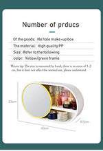 Load image into Gallery viewer, Wall-mounted multifunctional bathroom cosmetic storage box with 360-degree rotating makeup mirror, dustproof and waterproof cosmetic display cabinet, cosmetic storage box, perfume rack, kitchen spice rack, large capacity, no perforation (yellow)