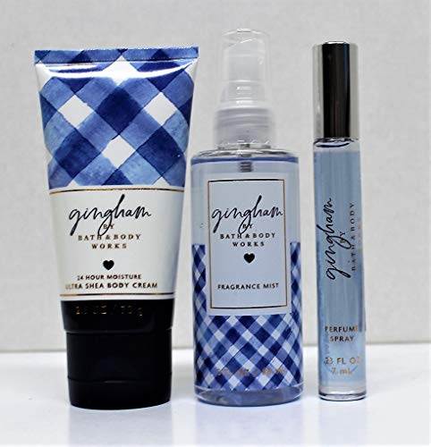 Bath and Body Works - Gingham - Body Cream, Fine Fragrance Mist & Mini  Perfume Spray - Travel Size 3 pc set.