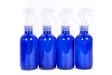 Load image into Gallery viewer, My Oil Gear?ÇôBlue 4oz Glass Bottle with Trigger Spray for Essential Oils, Perfumes, Creams, Lotions, and More (4-Pack)