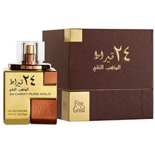 Load image into Gallery viewer, 24 Carat Pure Gold EDP - 100 ML (3.4 oz) I Classic combination of Oudh, roses and vanilla I Incense, Amber, Leather, Musk, & Vanilla I Very Strong Smell I Powerful Arabic Attar perfume I by Lattafa