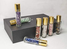 Load image into Gallery viewer, Yippee 7 pcs 10 ml Crystal Essential Oil Roller Bottles Set With Natural Healing Crystal Gemstone Chips Roll On Balls Empty Perfume Glass Bottles Kit