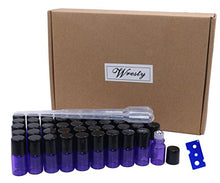 Load image into Gallery viewer, Wresty Roller Glass Bottles,50 Packs 2ml Purple Roller Ball Bottles Empty Mini Roll-on Glass Bottles Vials For Essential Oil Perfumes Aromatherapy,With opener and dropper