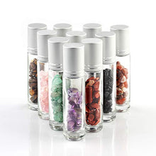 Load image into Gallery viewer, Natural Gemstones 10ML Essential Oil Roller Bottles Clear Glass Roll-on Bottles Gemstone Perfume Sample Vials with Crystal Stone Roller Balls & Healing Crystal Chips Inside 10PACK