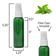 Load image into Gallery viewer, Travel Spray Bottles 2oz. Green PET Plastic Sets with White Fine Misting Sprayers for Essential Oils, Aromatherapy, Perfumes, Bug Repellant, Liquids (50)