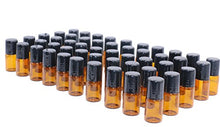 Load image into Gallery viewer, Wresty 2ml(5/8 Dram) Amber Roller Bottles 50 Pcs Mini Glass Roll on Bottles Refillable Essential Oil Roller Bottles Perfume Metal Rollerball Bottles,1 Opener,2 Dropper