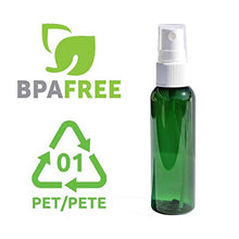 Load image into Gallery viewer, Travel Spray Bottles 2oz. Green PET Plastic Sets with White Fine Misting Sprayers for Essential Oils, Aromatherapy, Perfumes, Bug Repellant, Liquids (50)