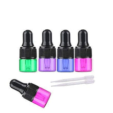 Load image into Gallery viewer, 50 Pcs/lot Small Dropper Bottles Multicolor(blue,green,pink,purple) 1ml 2ml 3ml Essential Oil Glass Bottle Empty Lotion Perfume Sample Vials With Glass Eye Dropper,2ml Transfer Dropper included (1ml)