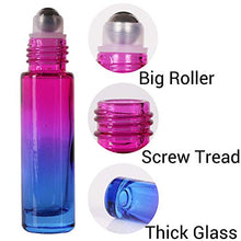 Load image into Gallery viewer, INICE 24 10ml THICK Glass Roller Bottles Roll on Bottle Big Stainless Ball Gradient Color for Essential Oils (3 Dropper, 1 Funnel, 1 Extra Roller Ball, 1 Bottle Opener, 24 Labels)