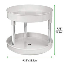 Load image into Gallery viewer, mDesign Spinning 2-Tier Lazy Susan Turntable Storage Tray - Raised Edge, Rotating Organizer for Bathroom Counter Tops, Dressing Tables, Makeup Stations, Dressers - 9 Inch Diameter - Light Gray/Chrome