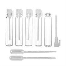 Load image into Gallery viewer, Enslz 3ml 100Pcs Mini Sample Cute Glass Travel Oil Perfume Bottle with Drop& Spray Empty Sample Bottle for Essential Oils Aromatherapy (3ml)