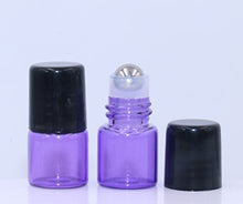 Load image into Gallery viewer, Wresty 60 Pcs Roll on Glass Bottle 1ml Mini Purple Glass Roller Ball Bottles Refillable Empty Sample Vials Essential Oil Perfumes Aromatherapy Roller Bottles,with Opener and Droppers