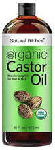 Load image into Gallery viewer, Organic Castor Oil Cold pressed USDA certified for Dry Skin Hair Loss Dandruff Thicker Hair - Moisturizes heals Scalp Skin Hair growth Thicker Eyelashes & Eyebrows 16 fl. oz. Natural Riches