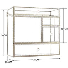 Load image into Gallery viewer, Stackable Glass Makeup Organizer Antique Countertop Vanity Cosmetic Storage Box Mirror Glass Beauty Display, Large Capacity Holder for Brushes Lipsticks Skincare Toner with free Pearl (Silver)