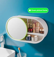 Load image into Gallery viewer, Wall-mounted multifunctional bathroom cosmetic storage box with 360-degree rotating makeup mirror, dustproof and waterproof cosmetic display cabinet, cosmetic storage box, perfume rack, kitchen spice rack, large capacity, no perforation (yellow)
