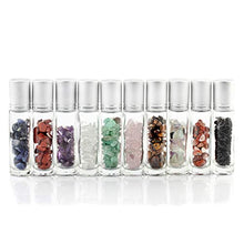 Load image into Gallery viewer, Natural Gemstones 10ML Essential Oil Roller Bottles Clear Glass Roll-on Bottles Gemstone Perfume Sample Vials with Crystal Stone Roller Balls & Healing Crystal Chips Inside 10PACK