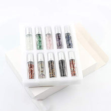 Load image into Gallery viewer, Natural Gemstones 10ML Essential Oil Roller Bottles Clear Glass Roll-on Bottles Gemstone Perfume Sample Vials with Crystal Stone Roller Balls & Healing Crystal Chips Inside 10PACK