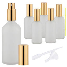 Load image into Gallery viewer, Glass Spray Bottle 3.4oz, Empty Frosted Perfume Atomizer, Fine Mist Spray,Gold Sprayer (6 PACK)