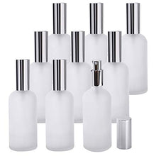 Load image into Gallery viewer, Bekith 9 Pack 3oz Glass Spray Bottles with Fine Mist Sprayer & Pump Spray Cap, Refillable & Reusable Frosted Clear Empty Bottles for Essential Oils, Perfumes, Body Sparys
