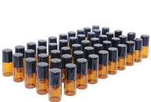 Load image into Gallery viewer, Pinklife Amber Glass Roller Bottles 50 Packs Mini 2ml Glass Roll on Bottle Essential Oils Bottles Aromatherapy Perfumes Metal Rollerball Bottles,Includes 1 Opener,2 droppers