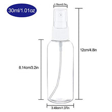 Load image into Gallery viewer, Trendbox 1oz Clear Empty Fine Mist Plastic Bottles Refillable PET BPA-Free Travel Containers For Cleaning, Perfume, Liquids 96 Pack with 96 Labels, 32 Funnels, 32 Pipettes