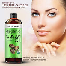 Load image into Gallery viewer, Organic Castor Oil Cold pressed USDA certified for Dry Skin Hair Loss Dandruff Thicker Hair - Moisturizes heals Scalp Skin Hair growth Thicker Eyelashes & Eyebrows 16 fl. oz. Natural Riches