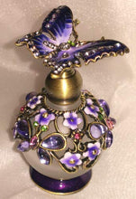 Load image into Gallery viewer, Welforth Jeweled Purple Butterfly & Flower Enamel Round Crystal Perfume Bottle