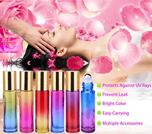 Load image into Gallery viewer, INICE 24 10ml THICK Glass Roller Bottles Roll on Bottle Big Stainless Ball Gradient Color for Essential Oils (3 Dropper, 1 Funnel, 1 Extra Roller Ball, 1 Bottle Opener, 24 Labels)