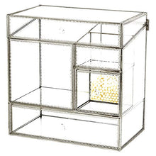 Load image into Gallery viewer, Stackable Glass Makeup Organizer Antique Countertop Vanity Cosmetic Storage Box Mirror Glass Beauty Display, Large Capacity Holder for Brushes Lipsticks Skincare Toner with free Pearl (Silver)