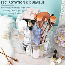 Load image into Gallery viewer, 360 Spinning Makeup Organizer - Rotating Makeup Organiser Storage Lazy Susan Rack for Perfume, Nail Polish - Premium Makeup Brush Holder for Dresser Vanity, Bathroom, Countertop - 7 Adjustable Layers with 4 Trays for Cosmetics, Brushes, Creams - Clear