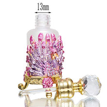 Load image into Gallery viewer, Waltz&F Peacock Frosted Glass Octagon Vintage Jeweled Perfume Bottle Empty Refillable Essential Oil Bottle12ml (Pink)