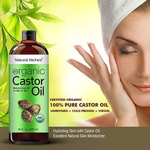 Load image into Gallery viewer, Organic Castor Oil Cold pressed USDA certified for Dry Skin Hair Loss Dandruff Thicker Hair - Moisturizes heals Scalp Skin Hair growth Thicker Eyelashes & Eyebrows 16 fl. oz. Natural Riches