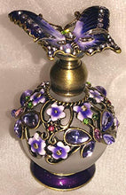 Load image into Gallery viewer, Welforth Jeweled Purple Butterfly & Flower Enamel Round Crystal Perfume Bottle