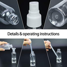 Load image into Gallery viewer, Trendbox 1oz Clear Empty Fine Mist Plastic Bottles Refillable PET BPA-Free Travel Containers For Cleaning, Perfume, Liquids 96 Pack with 96 Labels, 32 Funnels, 32 Pipettes