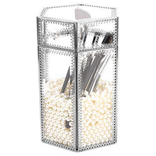 Load image into Gallery viewer, Stunning Silver Large Mirrored Makeup Brush Holder, Glass Brushholder Storage Box with Lid/Dust Free Eyeliner Lipstick Pencils/Perfume Display Vanity Dresser Decor