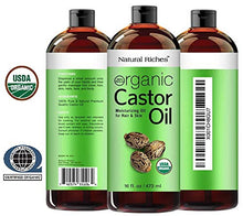 Load image into Gallery viewer, Organic Castor Oil Cold pressed USDA certified for Dry Skin Hair Loss Dandruff Thicker Hair - Moisturizes heals Scalp Skin Hair growth Thicker Eyelashes & Eyebrows 16 fl. oz. Natural Riches