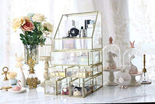 Load image into Gallery viewer, minopigo Antique Spacious Mirror Glass Drawers Set/Metal Cosmetic Makeup Storage/Stunning Jewelry Cube Perfume Organizer. It Consists of 4Separate Organizers Dustproof (Brass)
