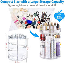 Load image into Gallery viewer, 360 Rotating Makeup Organizer, Great Clear Acrylic Cosmetic Storage Display in Vanity Bathroom and Dresser, Large and Tall for Skincare Cream, Perfume, Lotion and More ( 3 Removable Lipstick Racks )