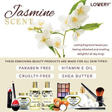 Load image into Gallery viewer, Premium Bath and Body Gift Basket For Women ?Çô 30 Piece Set, Jasmine Home Spa & Makeup Set, Includes Cosmetic Pencils, Lip Balm, Lotions, Perfume, Black Leather Cosmetic Bag & More