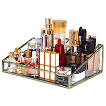Load image into Gallery viewer, Hersoo Antique Brass Mirror Glass 6-Compartment Perfume Tray for Dresser/Bathroom Organizer Countertop/Mirror Vanity Tray/Perfume Rack Organizer/Cosmetics Organizer