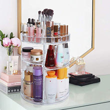 Load image into Gallery viewer, 360 Rotating Makeup Organizer, Great Clear Acrylic Cosmetic Storage Display in Vanity Bathroom and Dresser, Large and Tall for Skincare Cream, Perfume, Lotion and More ( 3 Removable Lipstick Racks )