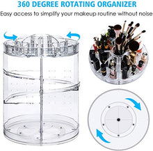 Load image into Gallery viewer, 360 Rotating Makeup Organizer, Great Clear Acrylic Cosmetic Storage Display in Vanity Bathroom and Dresser, Large and Tall for Skincare Cream, Perfume, Lotion and More ( 3 Removable Lipstick Racks )