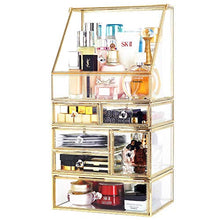 Load image into Gallery viewer, Antique Spacious Mirror Glass Drawers Set/ Vanity Dresser Gold Makeup Storage /Stunning Cube Beauty Display. It Consists of 4Separate Organizers Dustproof for Skincare/Pallete/Perfumes/Brushes/Makeup