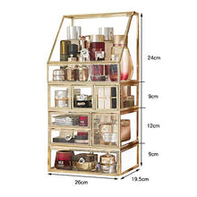 Load image into Gallery viewer, minopigo Antique Spacious Mirror Glass Drawers Set/Metal Cosmetic Makeup Storage/Stunning Jewelry Cube Perfume Organizer. It Consists of 4Separate Organizers Dustproof (Brass)