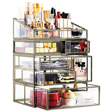 Load image into Gallery viewer, Hersoo Antique Brass Mirror Glass 6-Compartment Perfume Tray for Dresser/Bathroom Organizer Countertop/Mirror Vanity Tray/Perfume Rack Organizer/Cosmetics Organizer