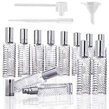 Load image into Gallery viewer, YU FENG 12pcs Engraved Taj Mahal Style Clear Glass Atomizer Spray Bottles Empty Refillable for Perfume Essential Oil,Packed with Funnels Pipettes Dispensers
