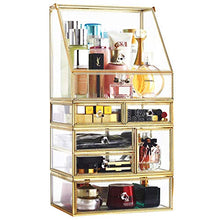 Load image into Gallery viewer, Antique Spacious Mirror Glass Drawers Set/ Vanity Dresser Gold Makeup Storage /Stunning Cube Beauty Display. It Consists of 4Separate Organizers Dustproof for Skincare/Pallete/Perfumes/Brushes/Makeup